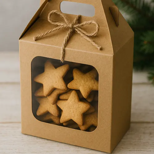 Крафтовая коробка с прозрачным окном и печеньем